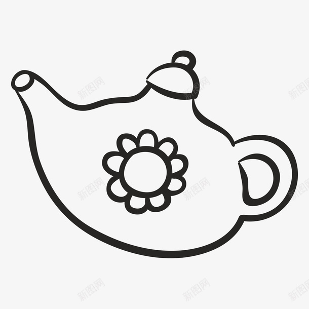 手绘水壶图标png_新图网 https://ixintu.com 一盏 卡通 手绘 水壶 简笔 素描 花朵 黑色
