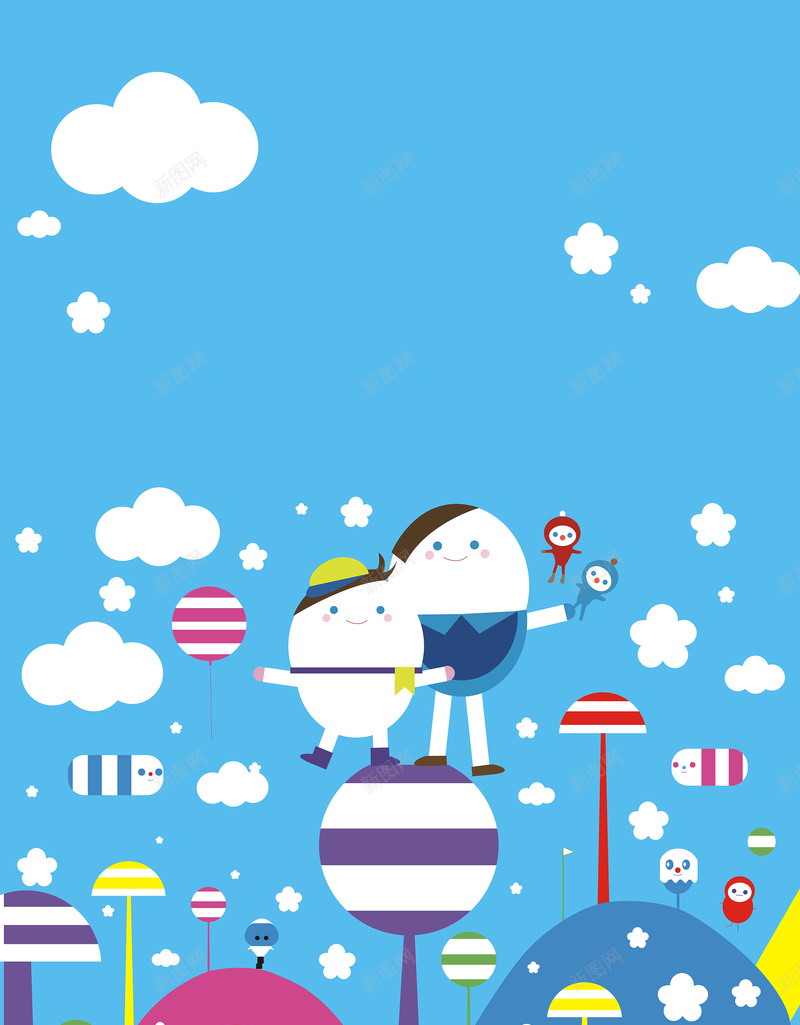卡通儿童海报背景cdr设计背景_新图网 https://ixintu.com 云朵 几何 卡通 卡通儿童海报背景 扁平 扁平化 气球 渐变 童装 蓝色