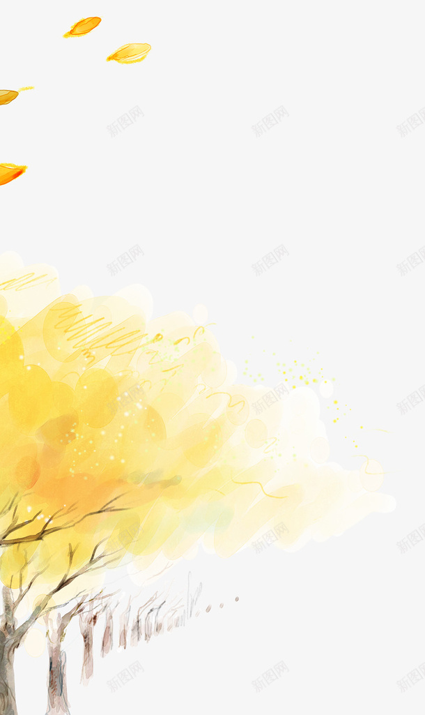 黄色手绘树林装饰图案psd免抠素材_新图网 https://ixintu.com 免抠PNG 手绘 树林 装饰图案 黄色