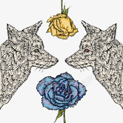 两只狼和两朵玫瑰花素材