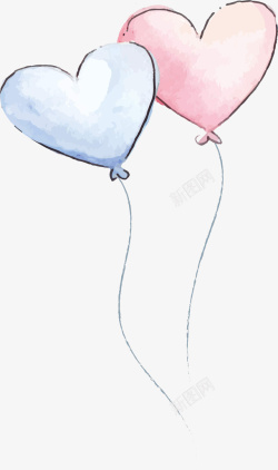 彩色水彩心形气球素材