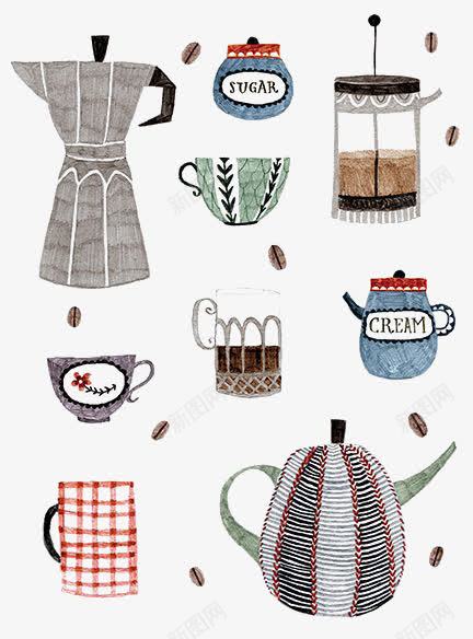 手绘咖啡壶和咖啡png免抠素材_新图网 https://ixintu.com 卡通 咖啡壶 咖啡杯 手冲壶 手绘 插画 瓷杯