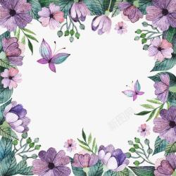 紫色鲜花蝴蝶边框装饰素材