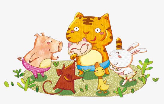 小动物聚会png免抠素材_新图网 https://ixintu.com 儿童插画 卡通 卡通元素 小动物 故事插画 聚会