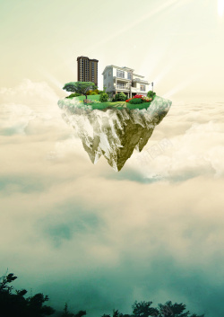 空中小岛创意地产海报背景高清图片