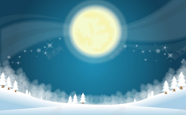 矢量圣诞节雪景月夜背景背景