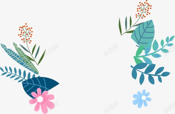 蓝色的叶子和花朵png免抠素材_新图网 https://ixintu.com 叶子 花朵 蓝色