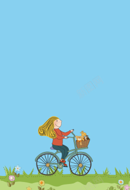 卡通骑车的小女孩海报背景矢量图背景