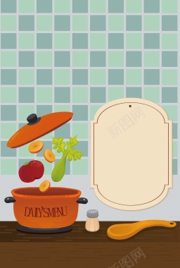 卡通手绘厨房烹饪海报矢量背景背景