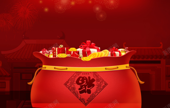 金币福字红色新年节日背景背景