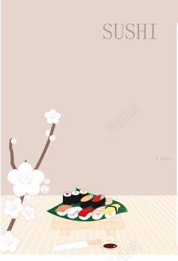 充满日式风味的寿司海报背景矢量图背景