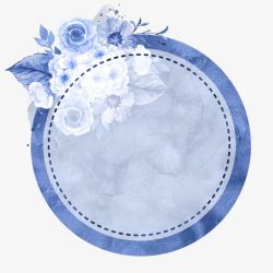蓝白圆形花朵文字装饰图案高清图片