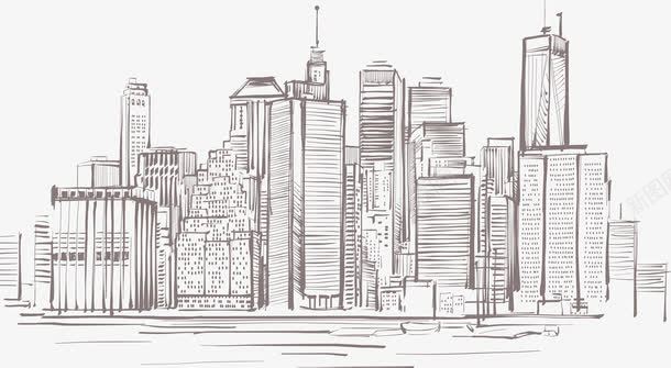 手绘曼哈顿城市建筑png免抠素材_新图网 https://ixintu.com 手绘 旅游 曼哈顿