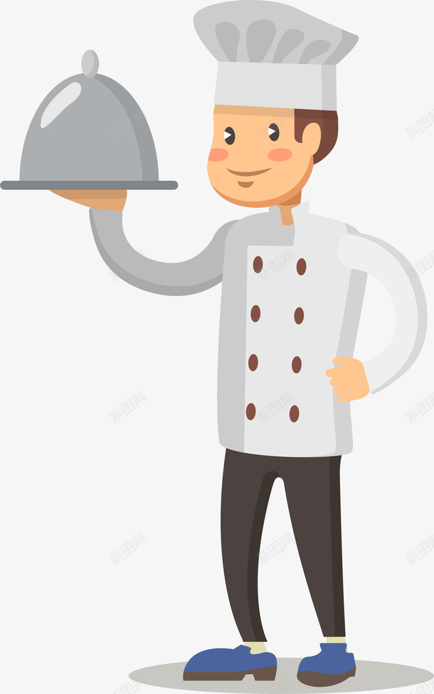 卡通端菜厨师png免抠素材_新图网 https://ixintu.com 上菜 卡通人物 厨师 彩色 托着餐盘的厨师 矢量图案 端菜 职业
