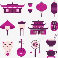 紫色中国风元素素材