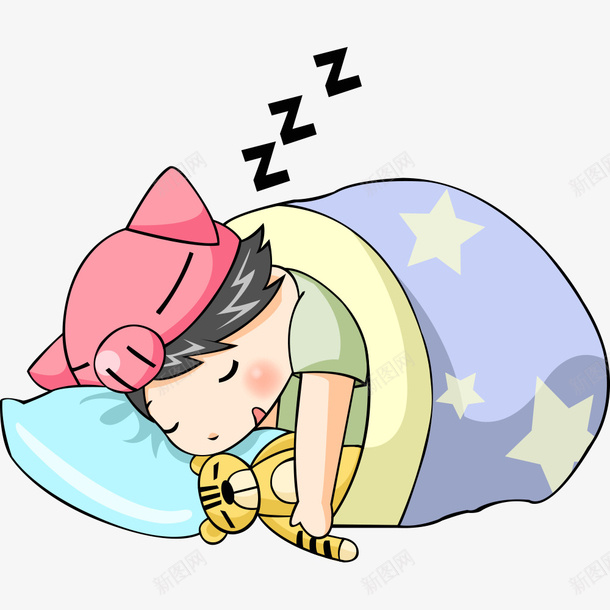睡觉的男孩png免抠素材_新图网 https://ixintu.com 卡通 帽子 男孩 睡觉 红色 绿色 蓝色 被子