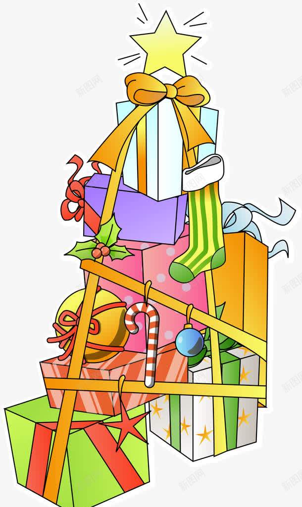 圣诞节各式圣诞礼物png免抠素材_新图网 https://ixintu.com 各式礼盒 圣诞礼物 圣诞节礼物 绿色圣诞袜 黄色星星 黄色梯子
