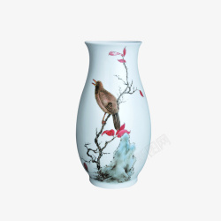 淡紫色花瓶简约鸟画白色花瓶高清图片