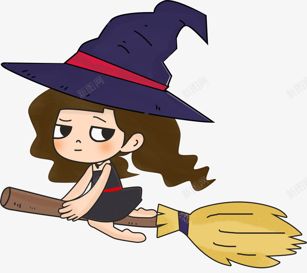 骑着扫把的格格巫png免抠素材_新图网 https://ixintu.com 万圣节 卡通手绘 可爱 女巫 巫师 格格巫 装饰图案