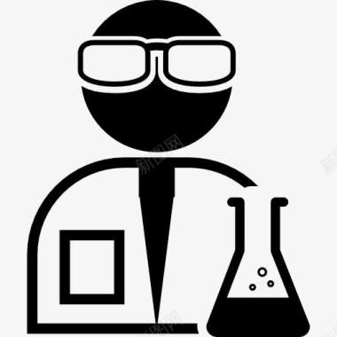 科学家用实验室护目镜和瓶化学图标图标