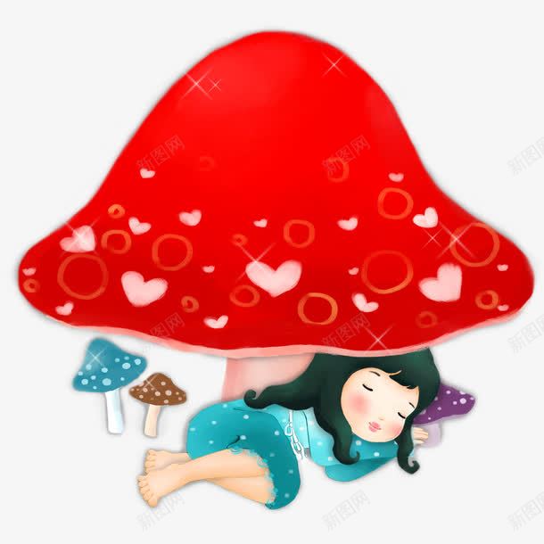 蘑菇下睡觉的小女孩png免抠素材_新图网 https://ixintu.com PNG图形 PNG装饰 卡通 小女孩 菌类 蘑菇 装饰