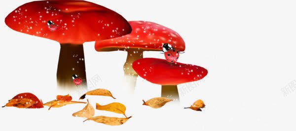 卡通红色毒蘑菇黄色枯叶png免抠素材_新图网 https://ixintu.com 卡通手绘 叶子 毒蘑菇 红色蘑菇