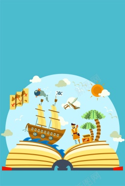 海盗船插画广告背景矢量图背景
