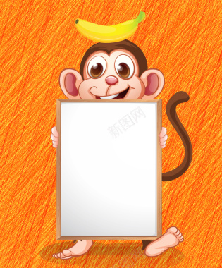 可爱小猴子空白文本木板照片墙背景矢量图背景