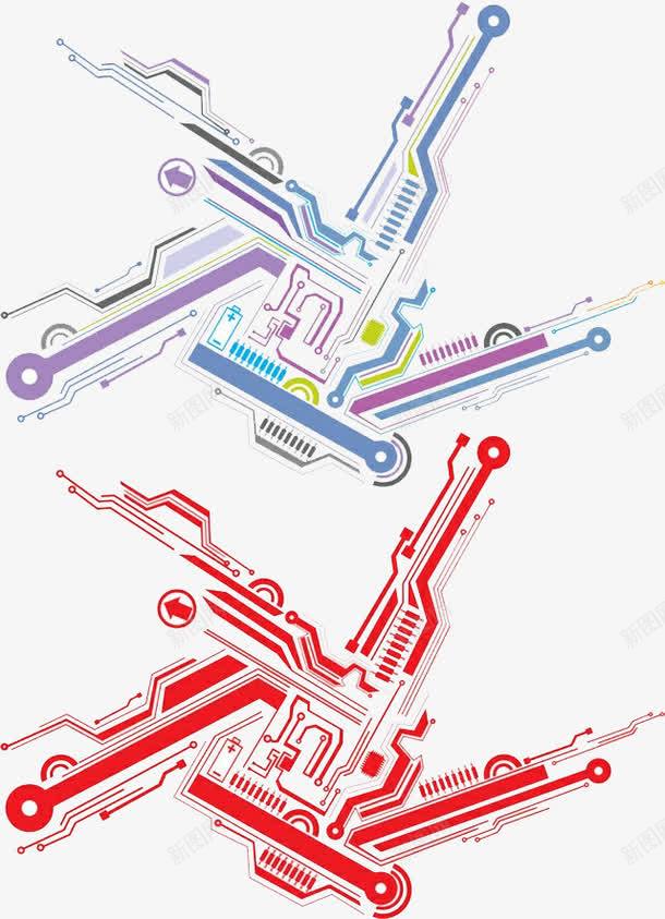 手绘红色和蓝色两款电路性能稳定png免抠素材_新图网 https://ixintu.com 性能 性能稳定 电路 科技 红色和蓝色 运转