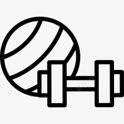 运动物体健身房的对象一个球和一个哑铃图标高清图片