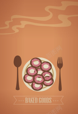 甜甜圈食物餐具海报背景矢量图背景