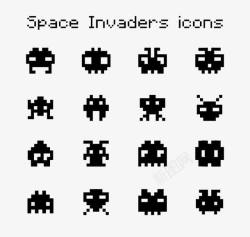 黑色点像素太空侵入者人物图标图标