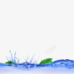 蓝色清新水流树叶装饰图案素材