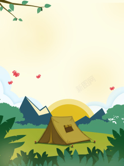 探险帐篷卡通户外野营宣传海报背景高清图片