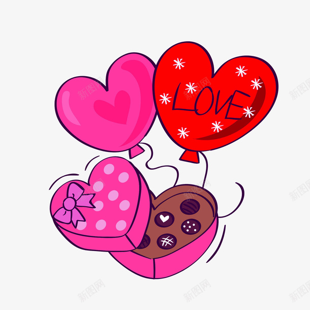 卡通爱心气球巧克力图png免抠素材_新图网 https://ixintu.com 卡通 巧克力 情人节 气球 爱心 礼物 装饰图案