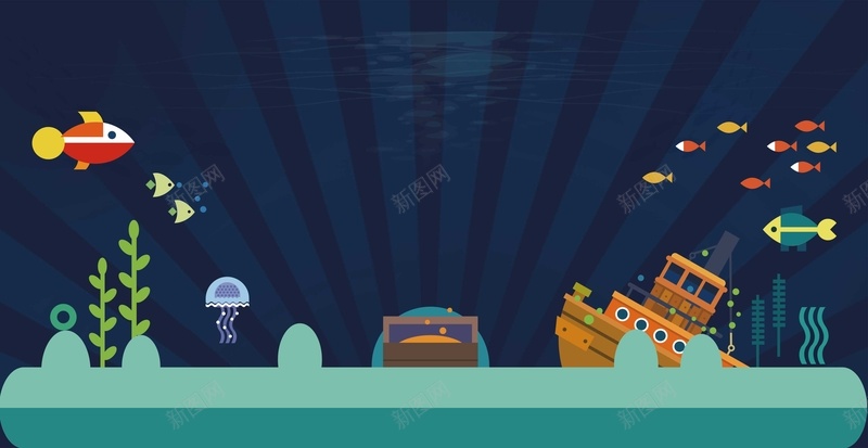 蓝色海洋广告背景psd设计背景_新图网 https://ixintu.com PSD 卡通 可爱 小鱼 岛屿 平面 广告 模板 海报 海洋 海洋鱼 海豚 素材 背景 船 蓝色 鱼群