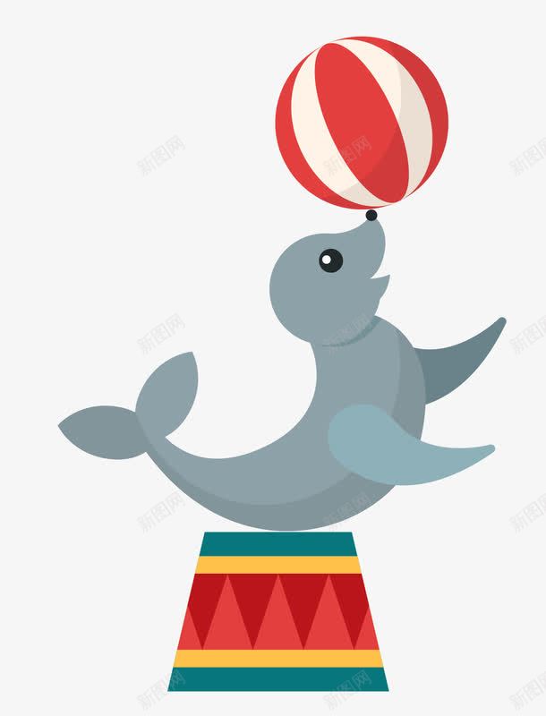 玩皮球的海狮png免抠素材_新图网 https://ixintu.com 海狮 海狮表演 灰蓝色 玩皮球