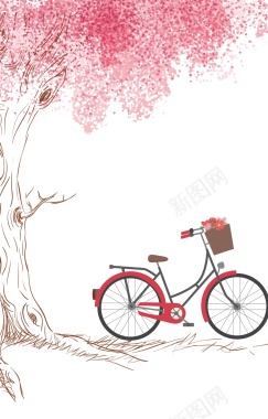 红色树下的自行车背景矢量图背景