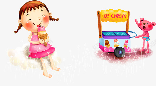 卡通小女孩吃冰淇淋png免抠素材_新图网 https://ixintu.com 人物 冰淇淋 卡通女孩 卡通小女孩 小女孩