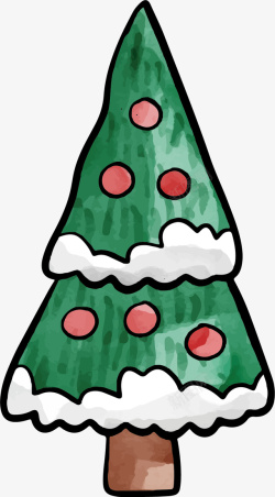 水彩手绘的圣诞树矢量图素材