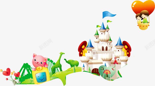可爱卡通城堡美景png免抠素材_新图网 https://ixintu.com 卡通 可爱 城堡 美景 设计