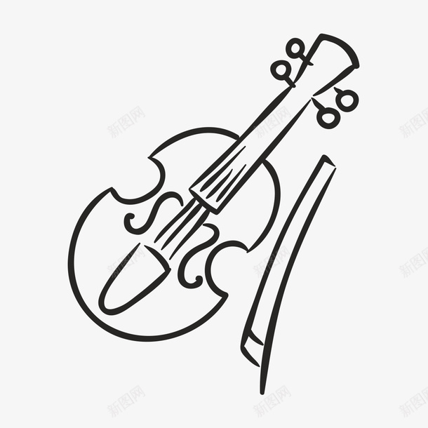 简笔小提琴图标png_新图网 https://ixintu.com 一把 卡通 小提琴 手绘 简笔 素描 线条 黑色