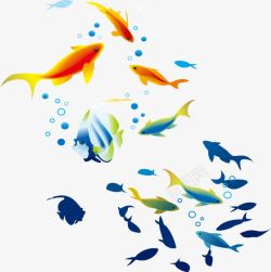 彩色小鱼手绘彩色小鱼气泡图案高清图片