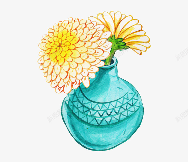 手绘蓝色花瓶花卉png免抠素材_新图网 https://ixintu.com PNG 手绘 手绘花朵 水彩 蓝色花瓶