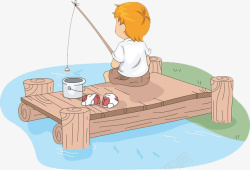钓鱼的小男孩素材