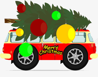 圣诞车png免抠素材_新图网 https://ixintu.com 圣诞树 布置 绿色 麋鹿车