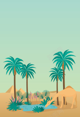 沙漠绿洲茶壶海报背景矢量图背景