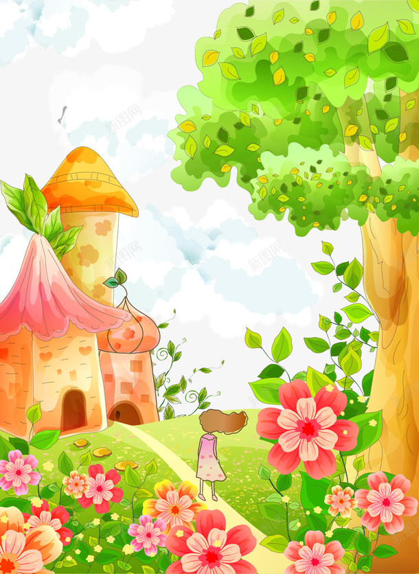 插画城堡矢量图eps免抠素材_新图网 https://ixintu.com 插画城堡 树 蘑菇城堡 矢量图