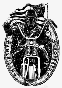 卡通手绘骑摩托车的骷髅素材