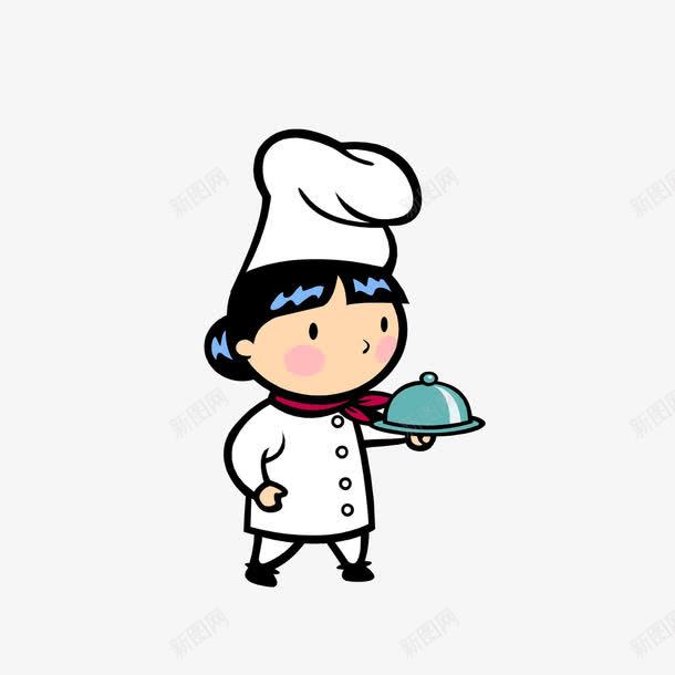 卡通手托托盘上菜的女厨师png免抠素材_新图网 https://ixintu.com 上菜 卡通厨娘 厨娘 女厨师 手托托盘 托着餐盘的厨师 白色厨师衣帽